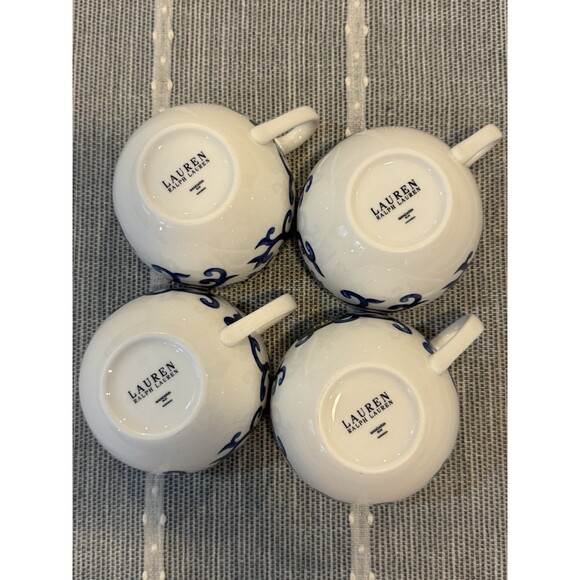 New Lauren Ralph Lauren Mandarin Blue Tea/coffee Cup & Saucers Set Of 4 Retired - Picture 6 of 7